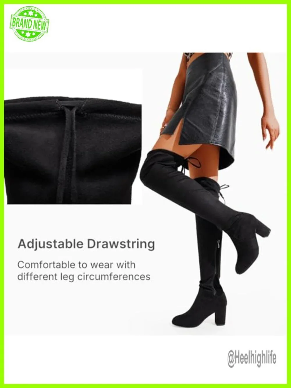 Thigh High Suede Over the Knee Boots with Zipper, Chunky Heel, Round Toe,